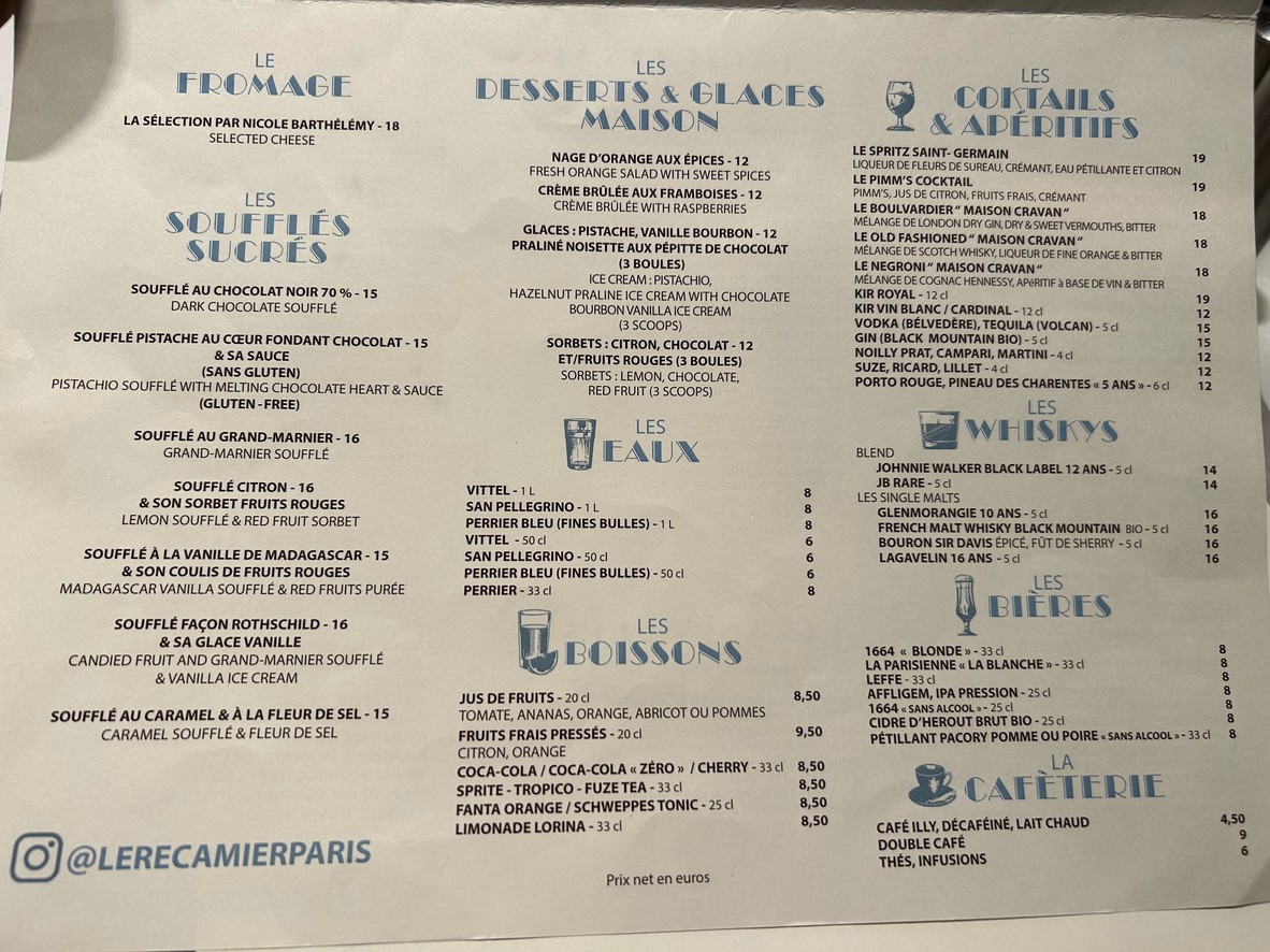 Le Récamier menu 2