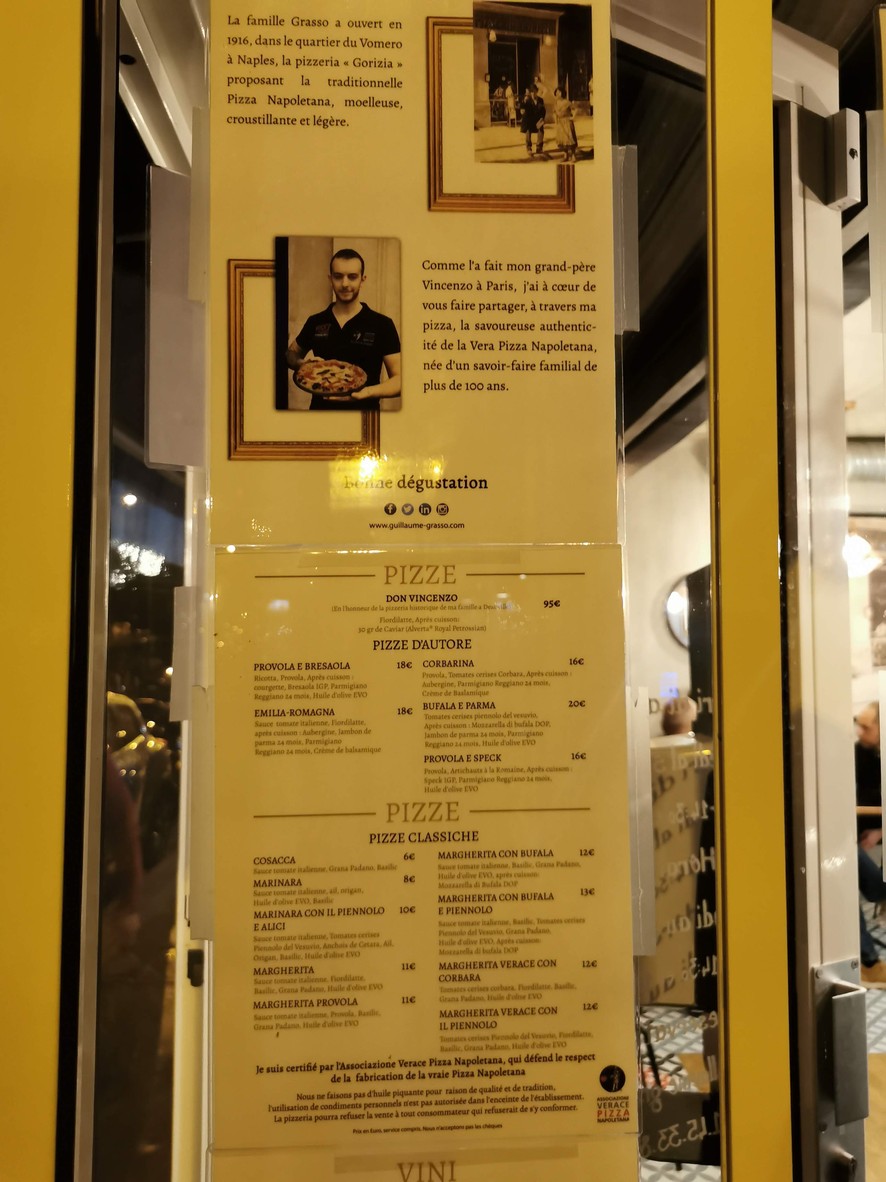 Guillaume Grasso La Vera Pizza Napoletana menu 1