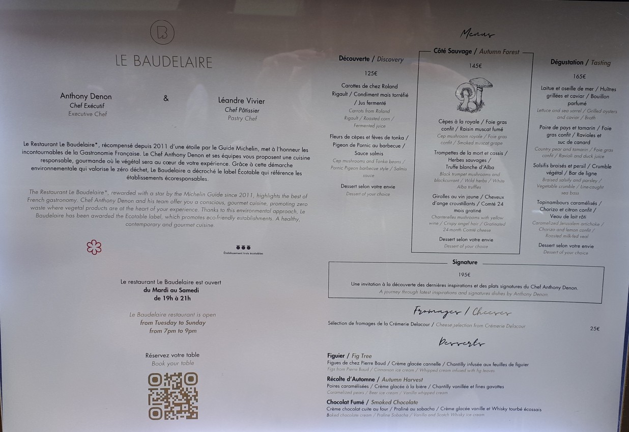 Le Baudelaire menu 1
