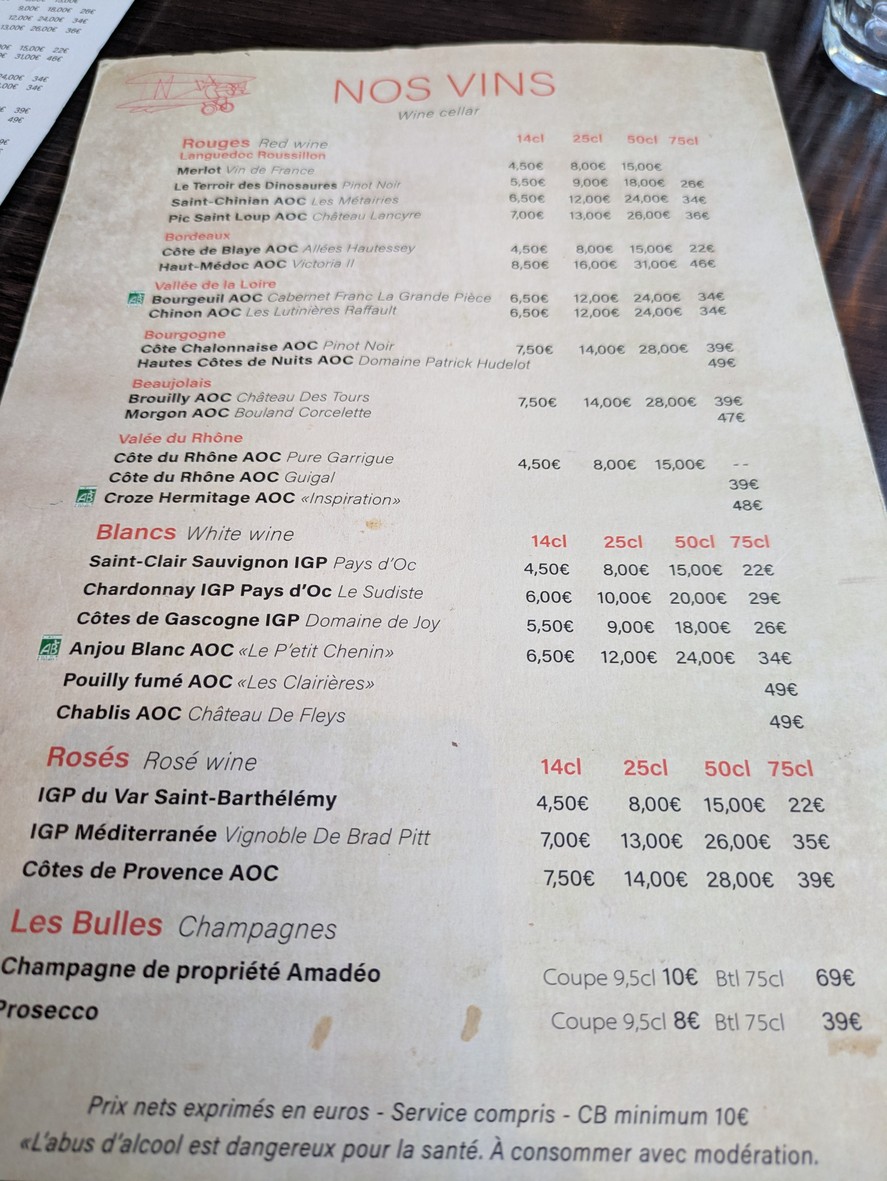 L'Oiseau Blanc menu 3