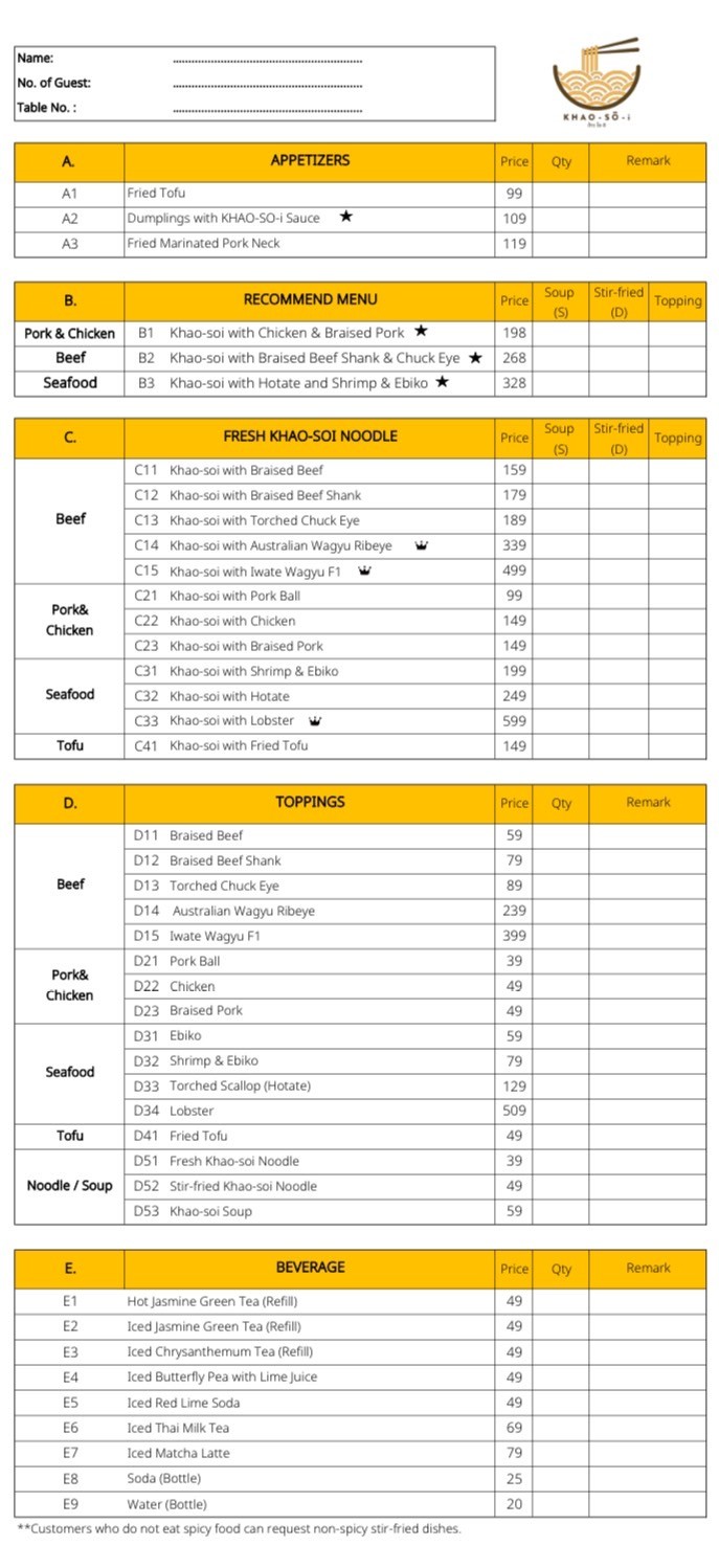 Khao Soi Convent Silom menu 1