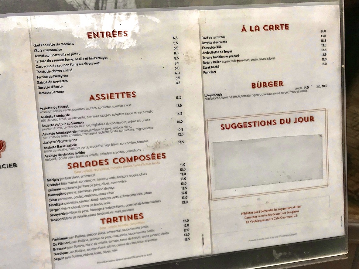 Le Marigny menu 1