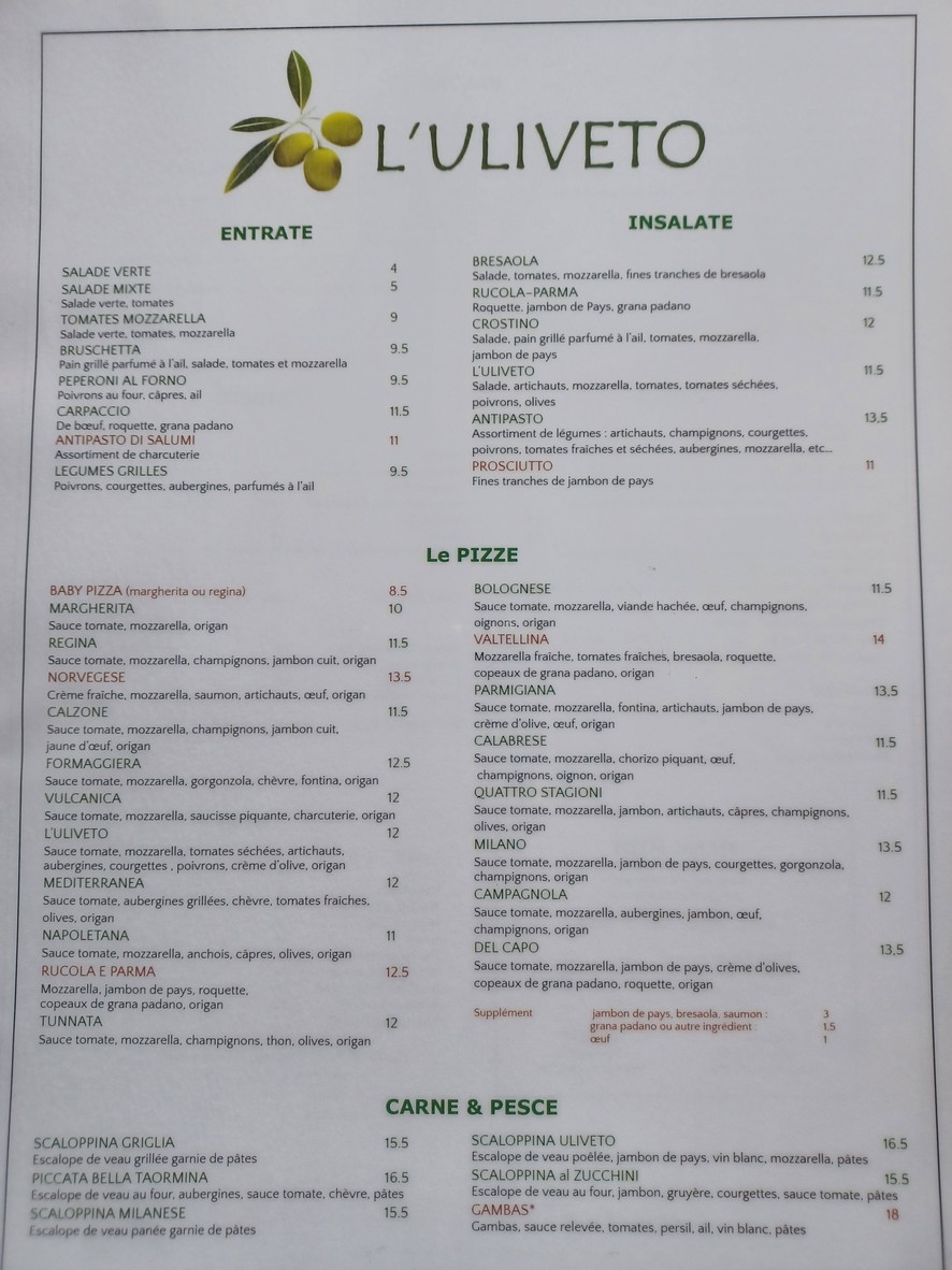 L'Uliveto menu 1