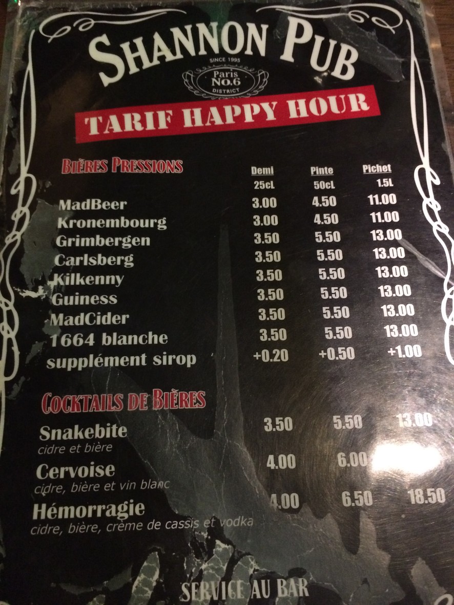 Shannon Pub menu 2