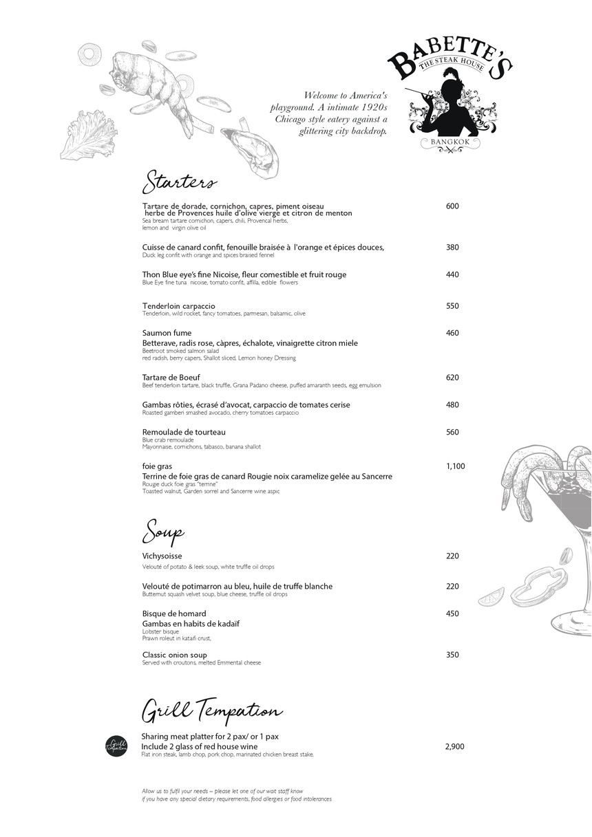 Babette's menu 1
