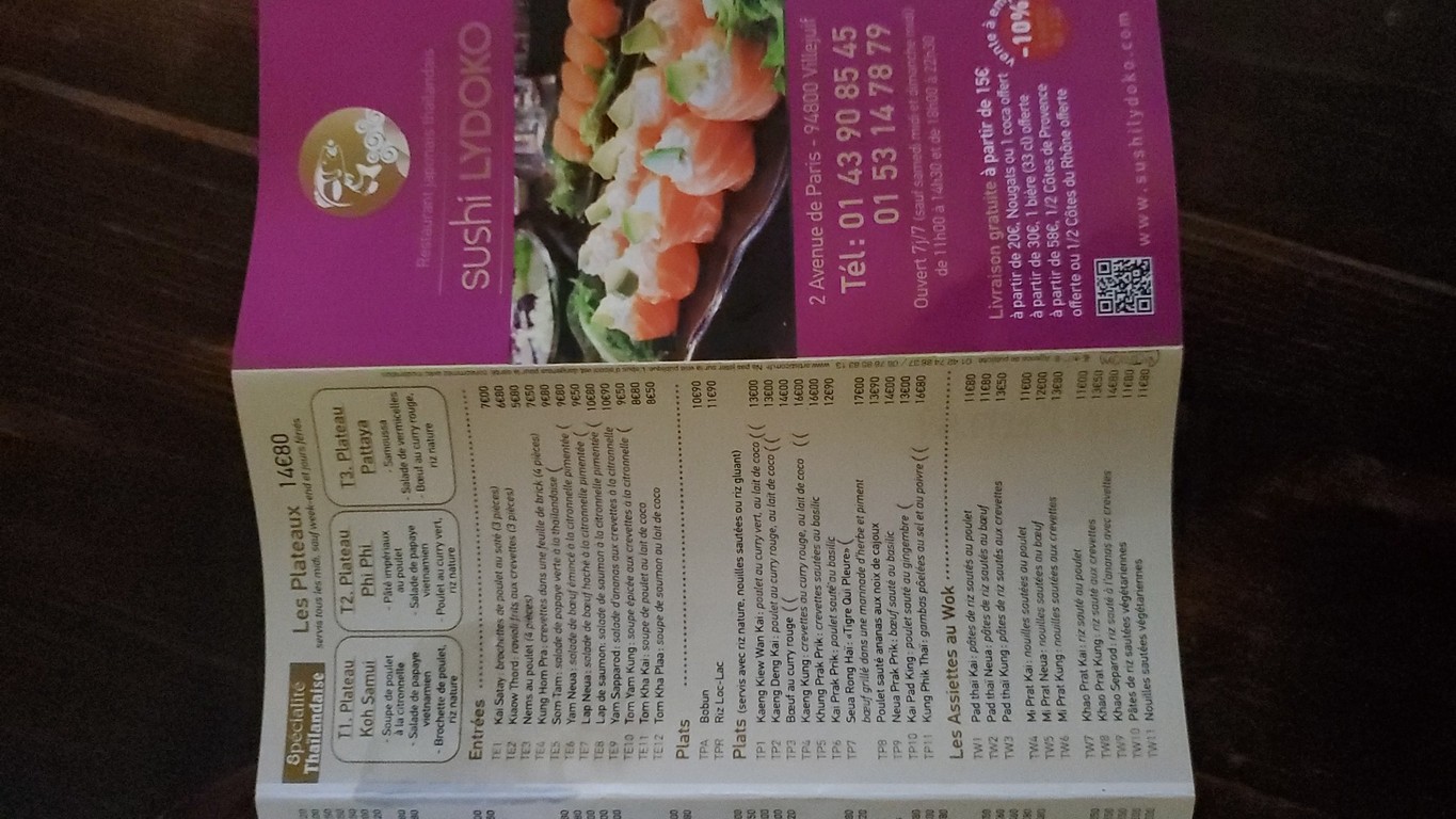 Sushi Lydoko menu 1