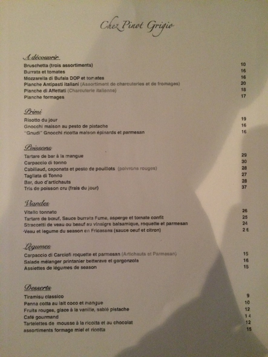 Pinot Grigio menu 1