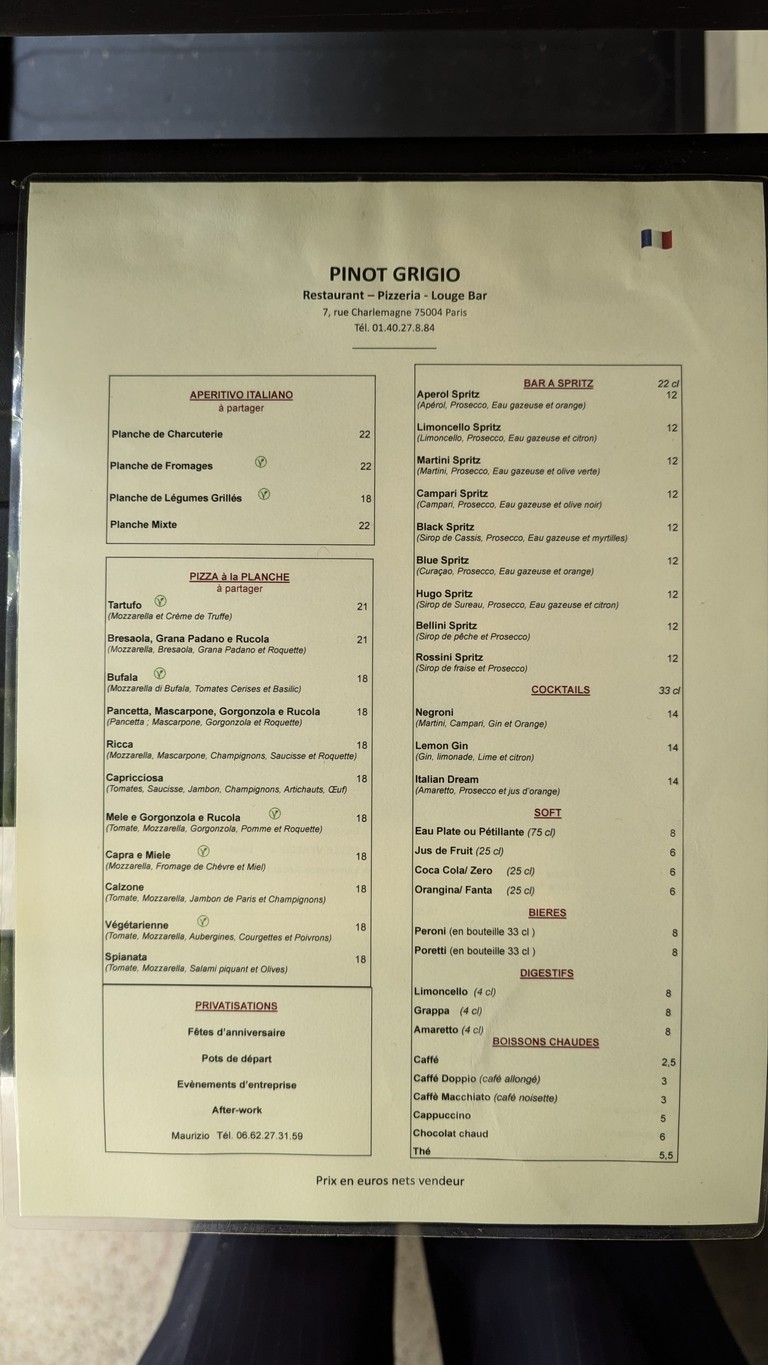 Pinot Grigio menu 2