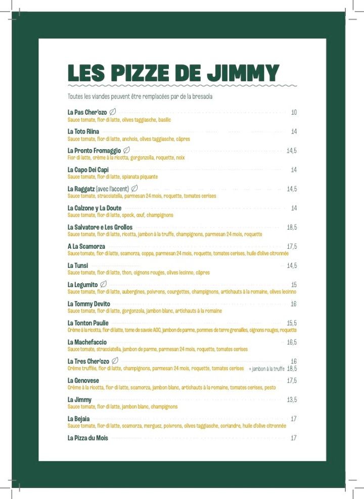 Jimmy 2 fois - Pizzeria Paris 18 menu 2