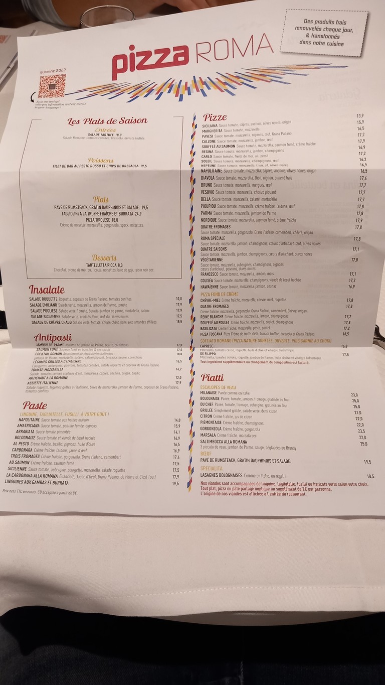 Pizza Roma Montparnasse menu 1