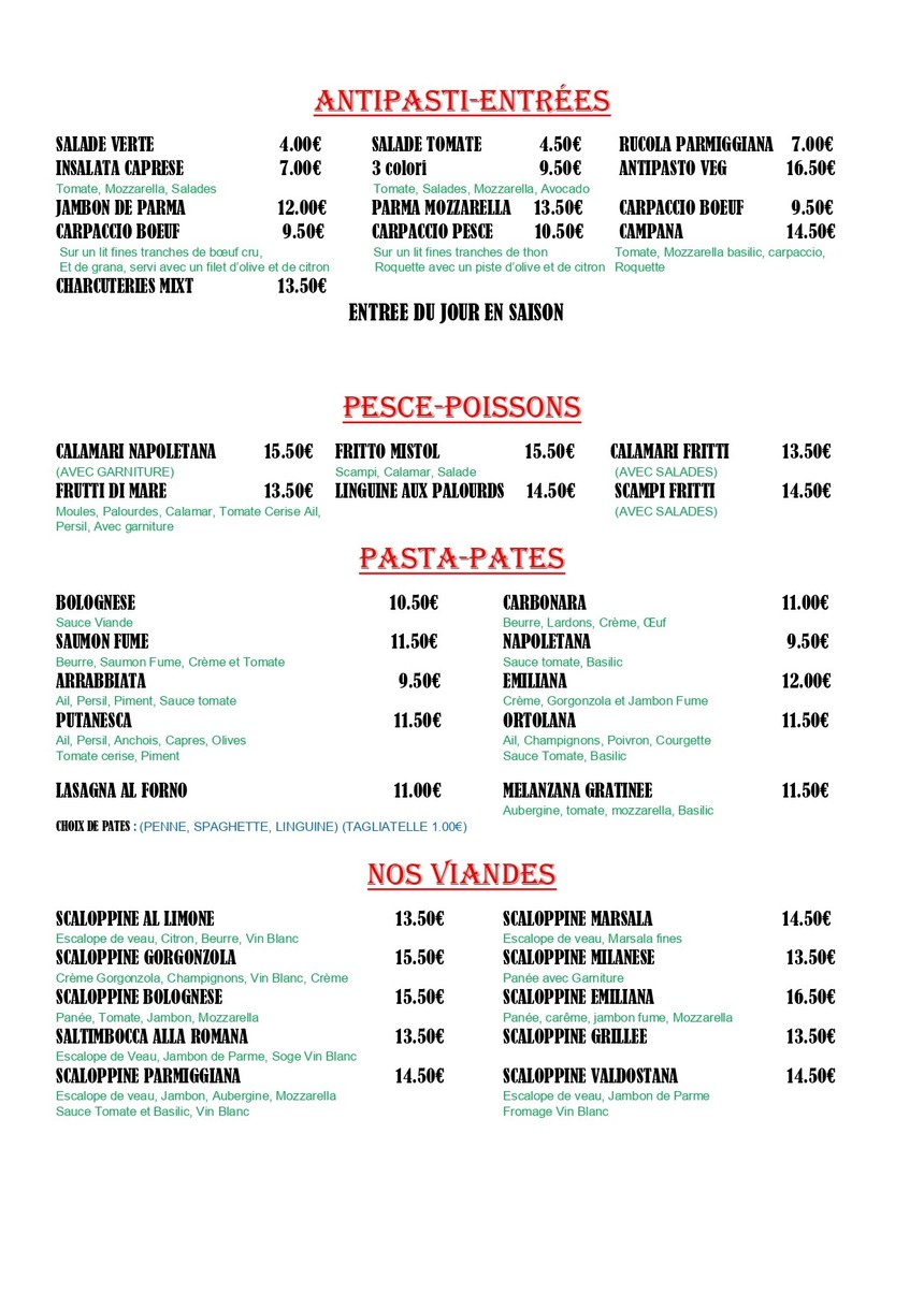 Delice d'Italie - Pizzeria menu 1