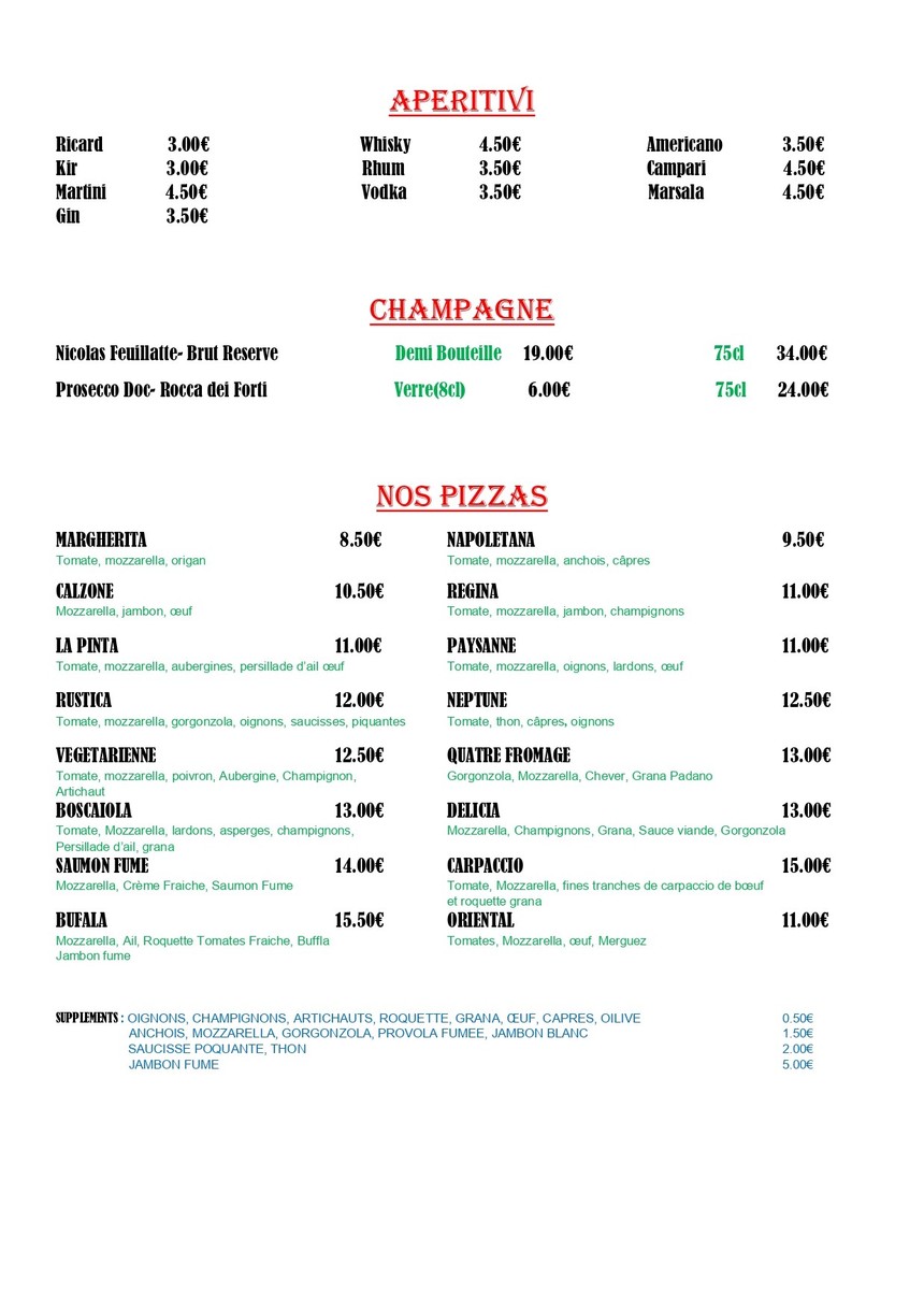 Delice d'Italie - Pizzeria menu 2