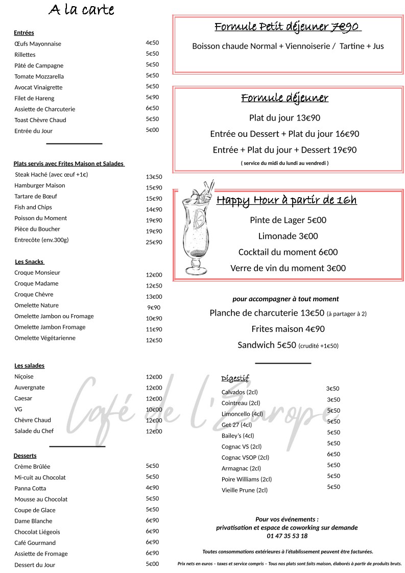 Café de l'Europe menu 1