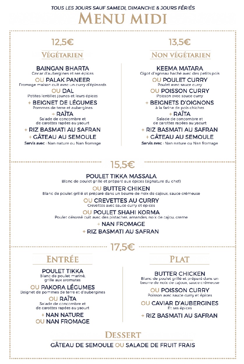 Raja Restaurant Indien menu 1