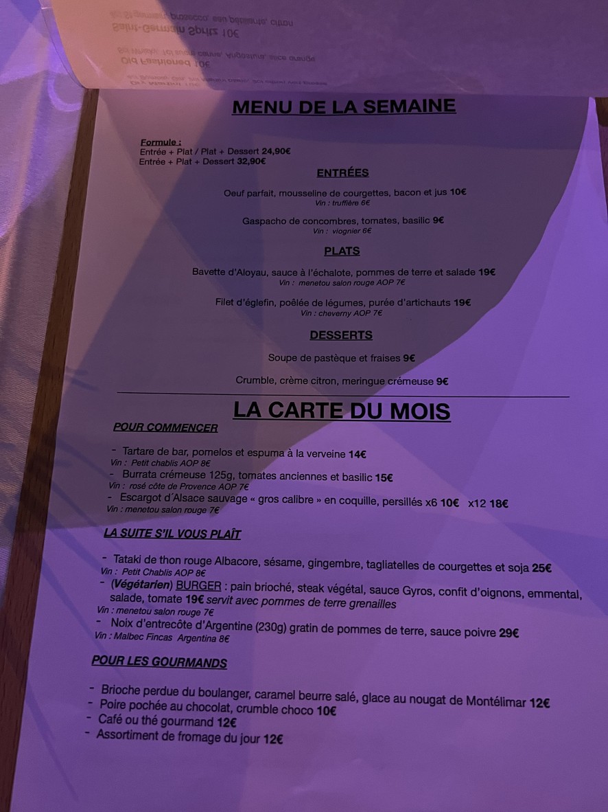 Le Manly menu 1