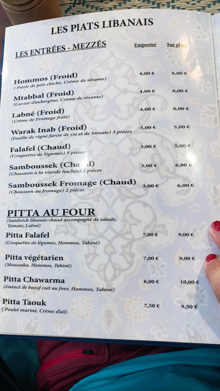 Le Palais de la Perse menu 1