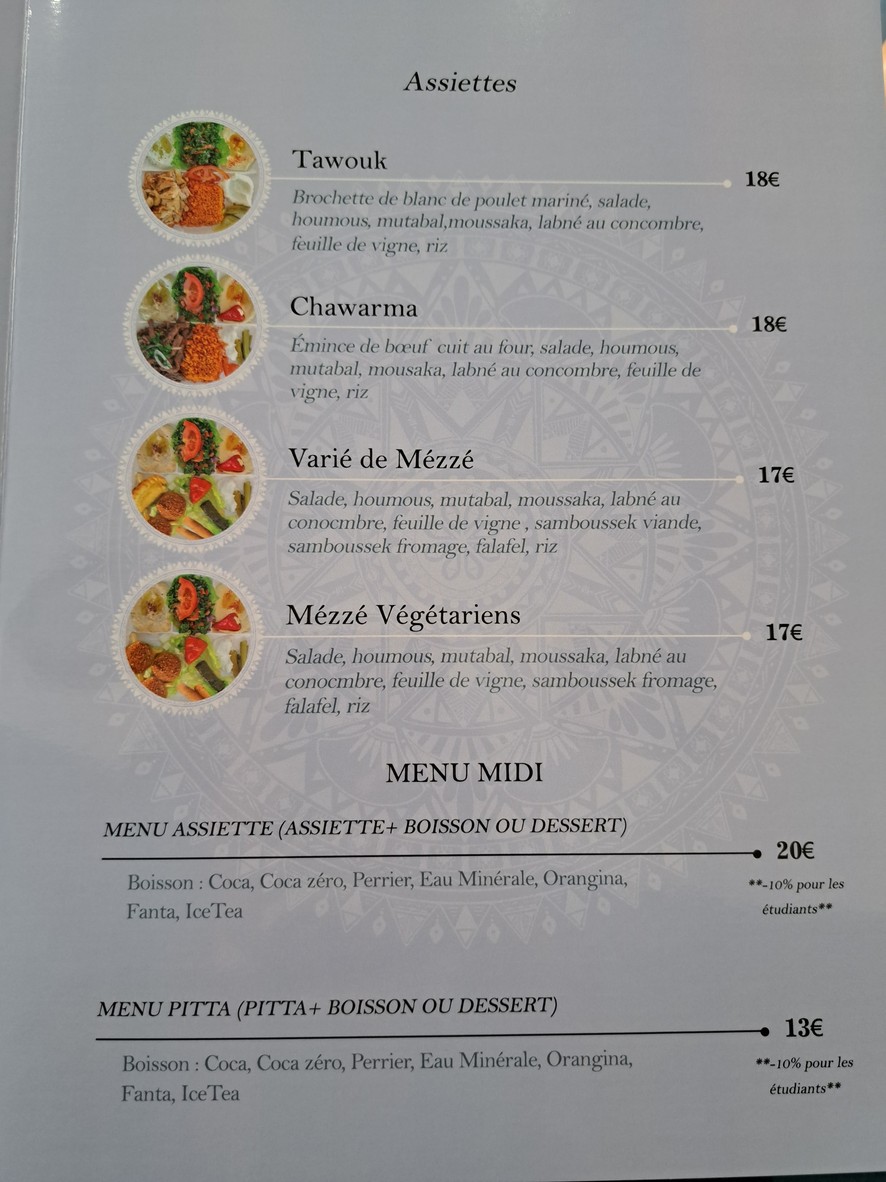 Le Palais de la Perse menu 2