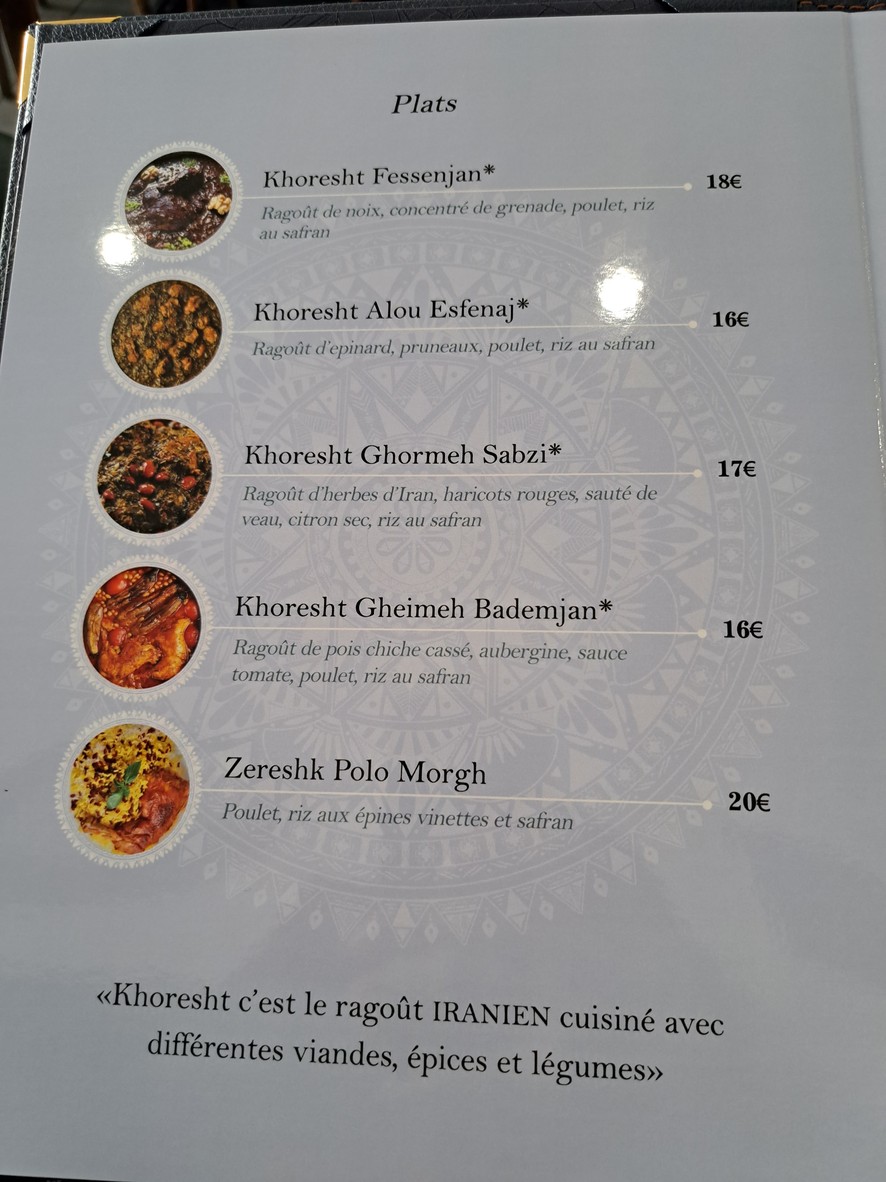 Le Palais de la Perse menu 4