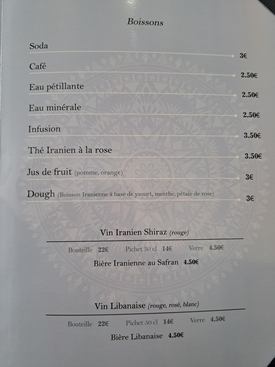Le Palais de la Perse menu 5