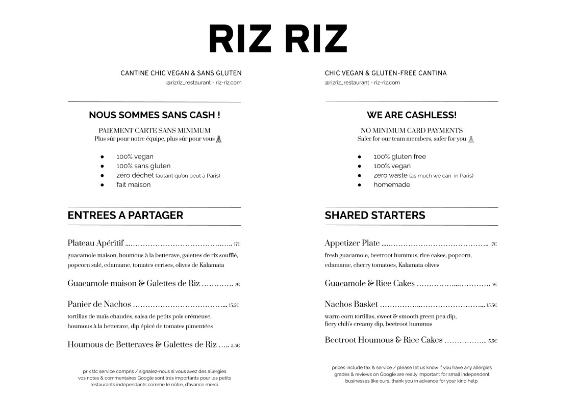 Riz Riz Marais menu 1
