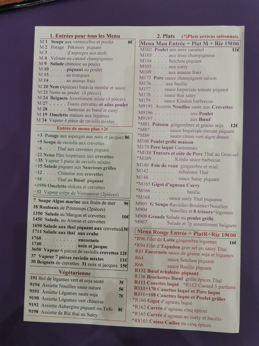 Boieldieu de Chine menu 2