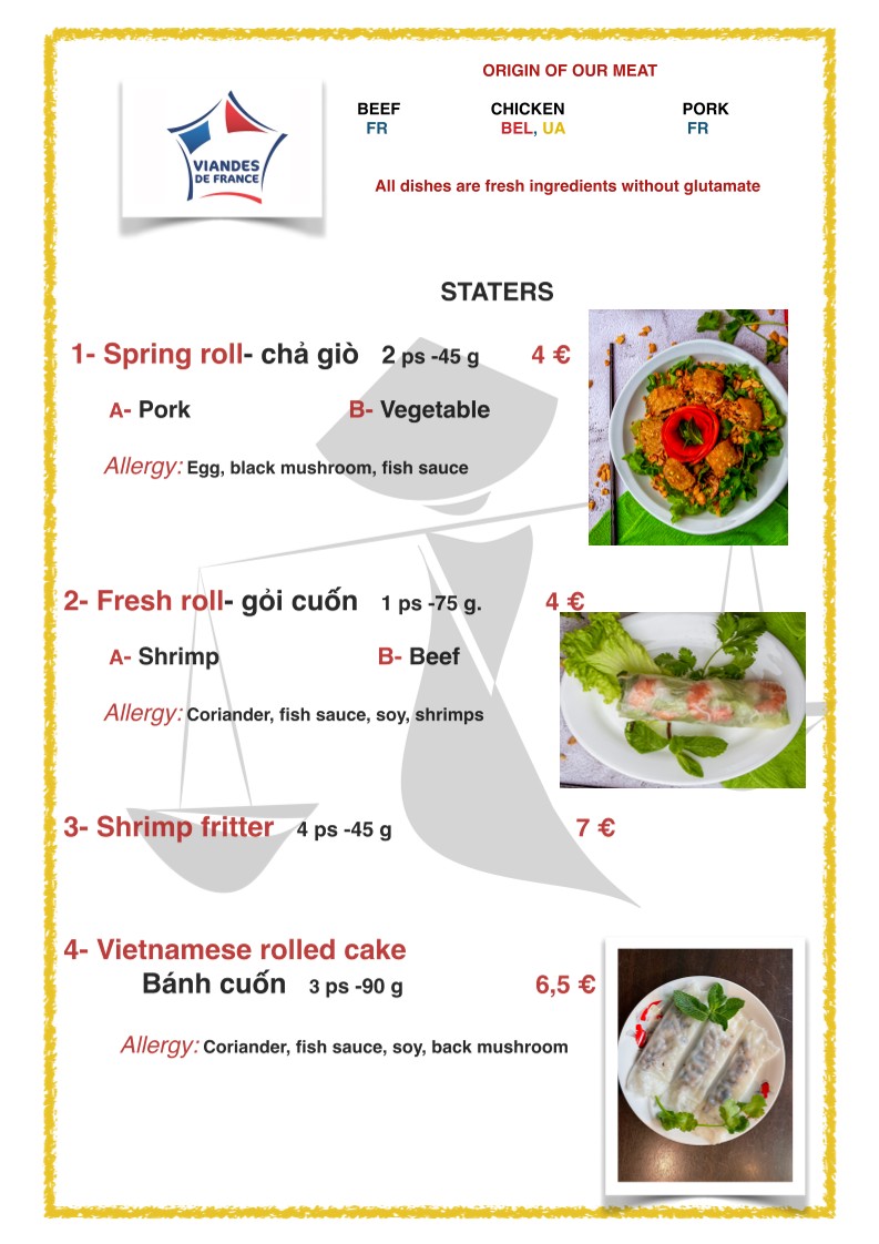 VIET NAM IMPRESSIONS menu 1