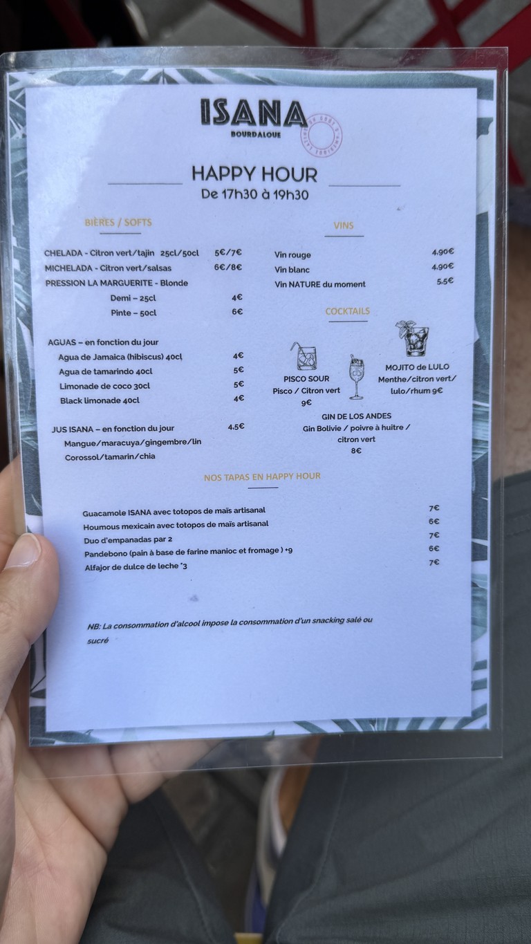 ISANA PARIS menu 1