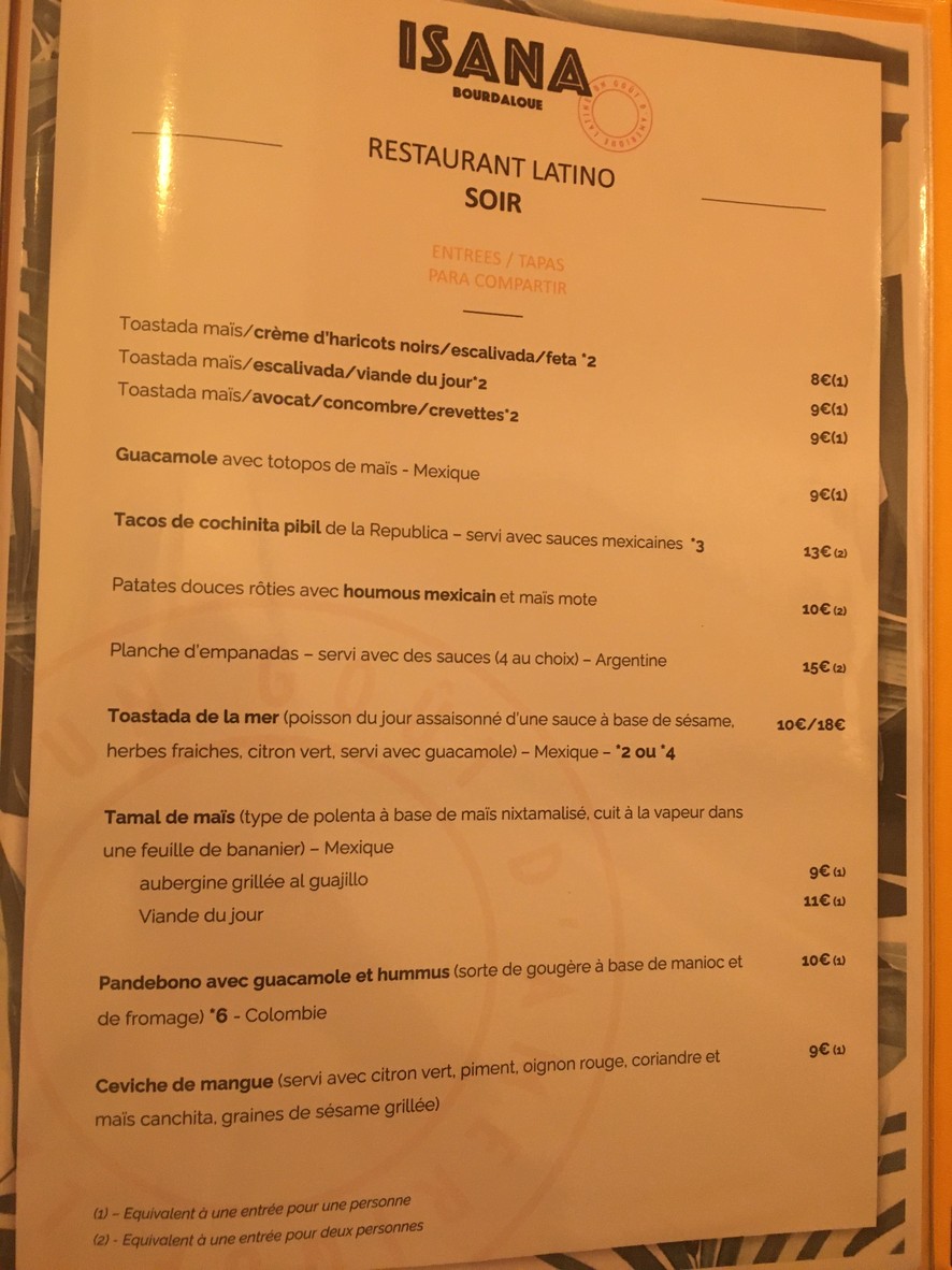 ISANA PARIS menu 2