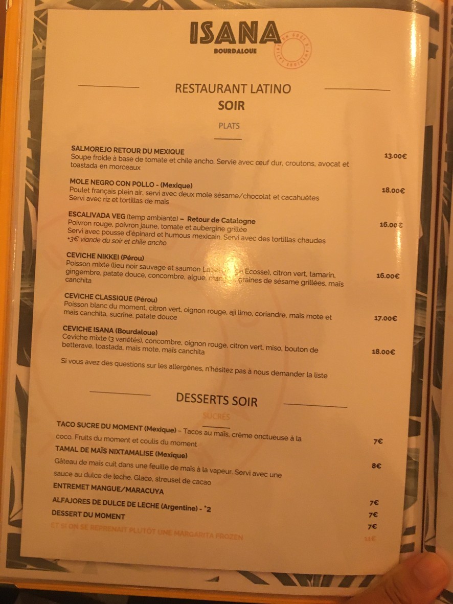 ISANA PARIS menu 3