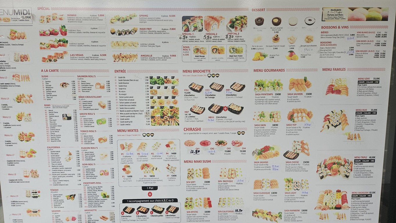 Saga Sushi menu 1