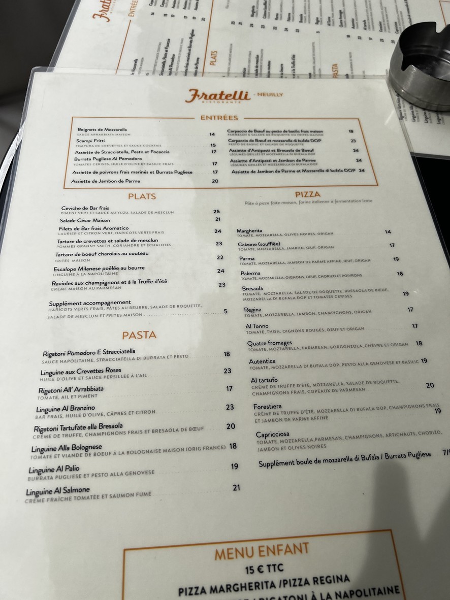Restaurant Fratelli Neuilly menu 1