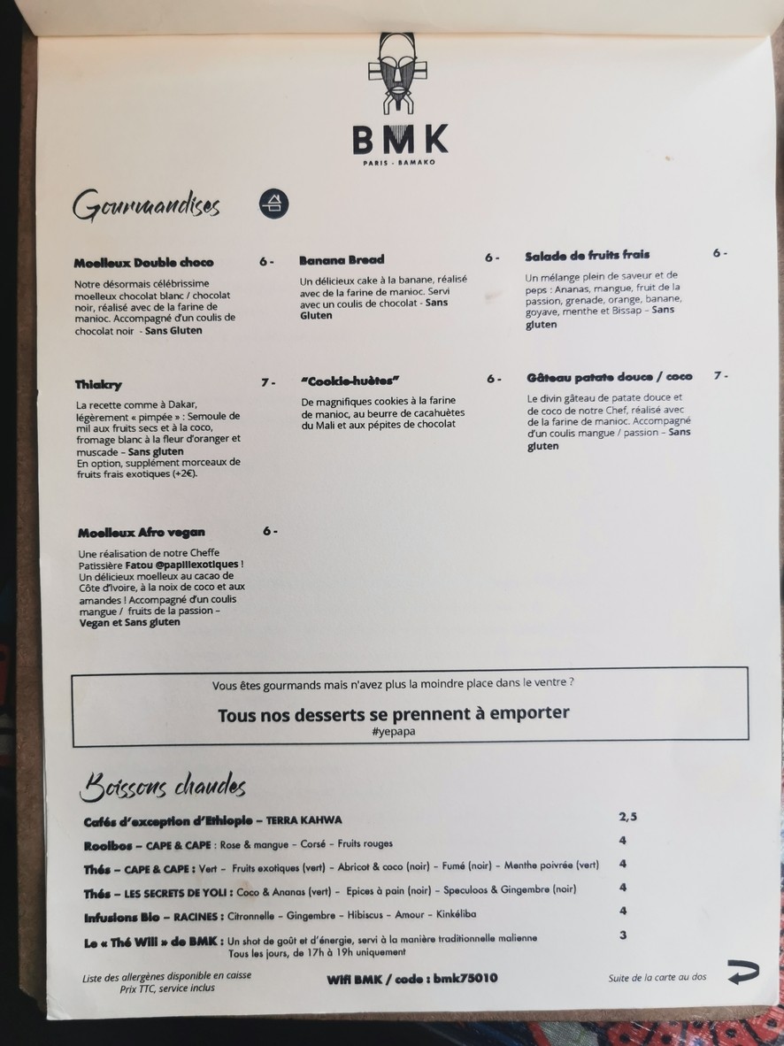 BMK Paris-Bamako menu 2