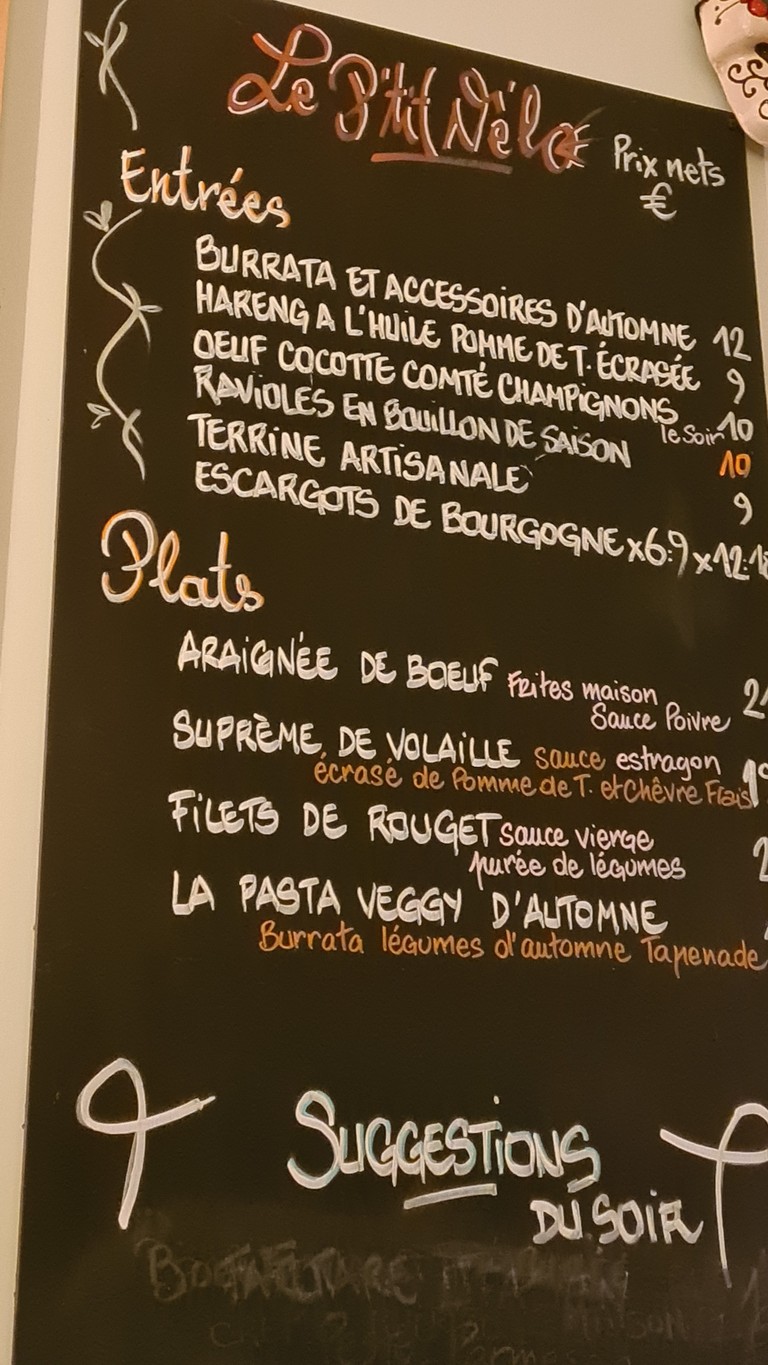 Le P'tit Vélo menu 1