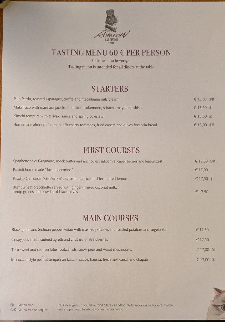 Romeow Cat Bistrot menu 1