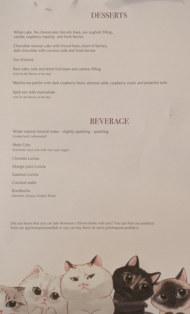 Romeow Cat Bistrot menu 2