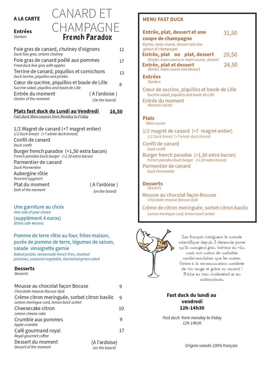 FrenchParadox - Canard & Champagne menu 1