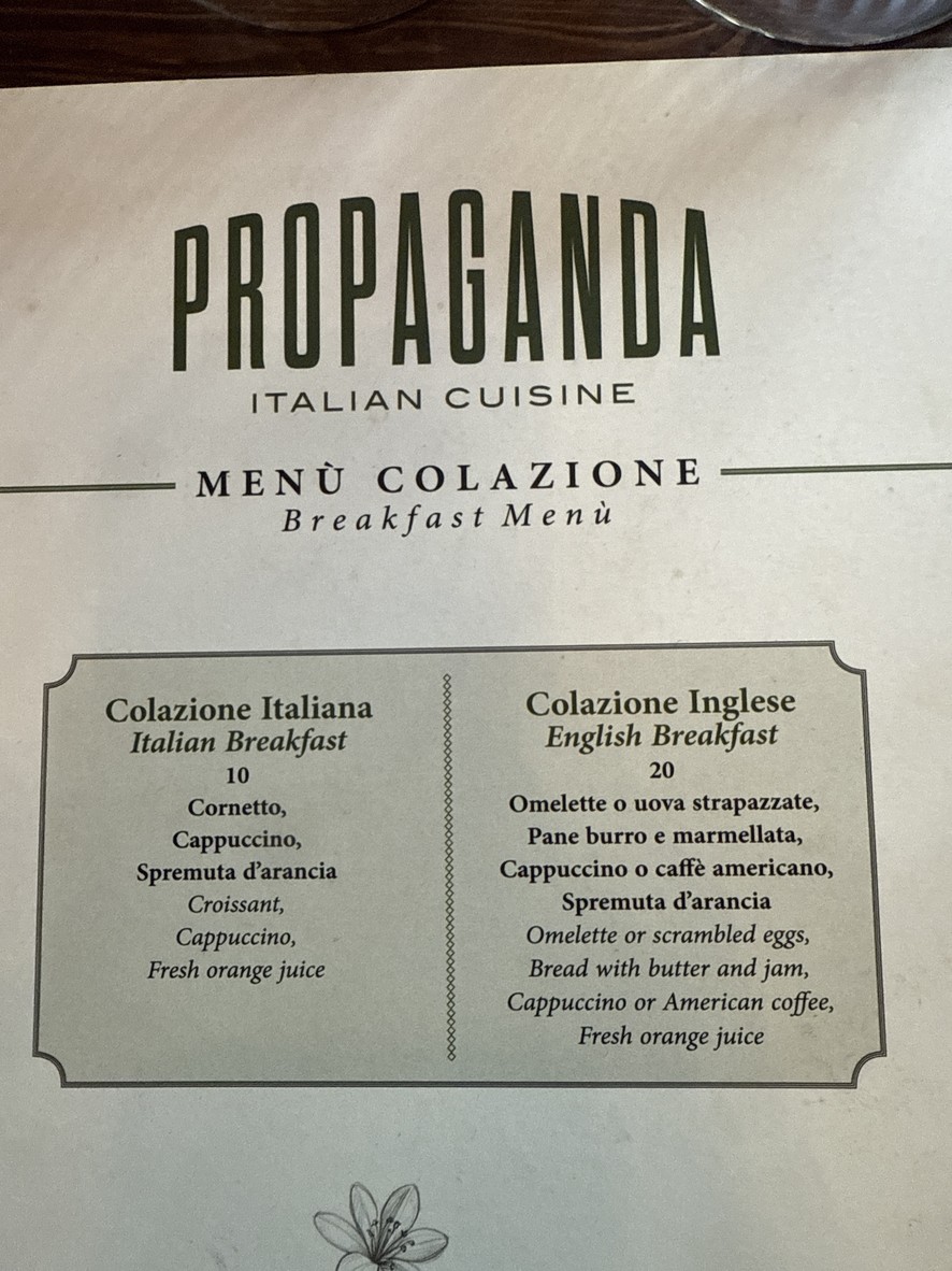 Propaganda Italian Cuisine menu 1