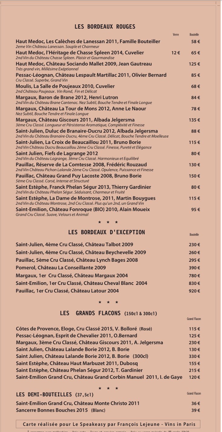 Le Speakeasy Paris, Restaurante y Club Festivo, Discoteca Nocturna, Local Nocturno, Piano Club y Música en Vivo menu 5