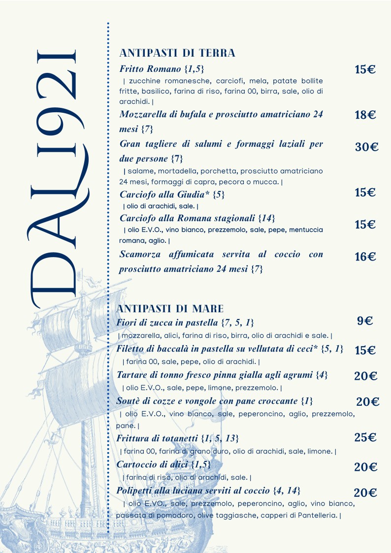 Osteria Corsetti 1921 Roma menu 1