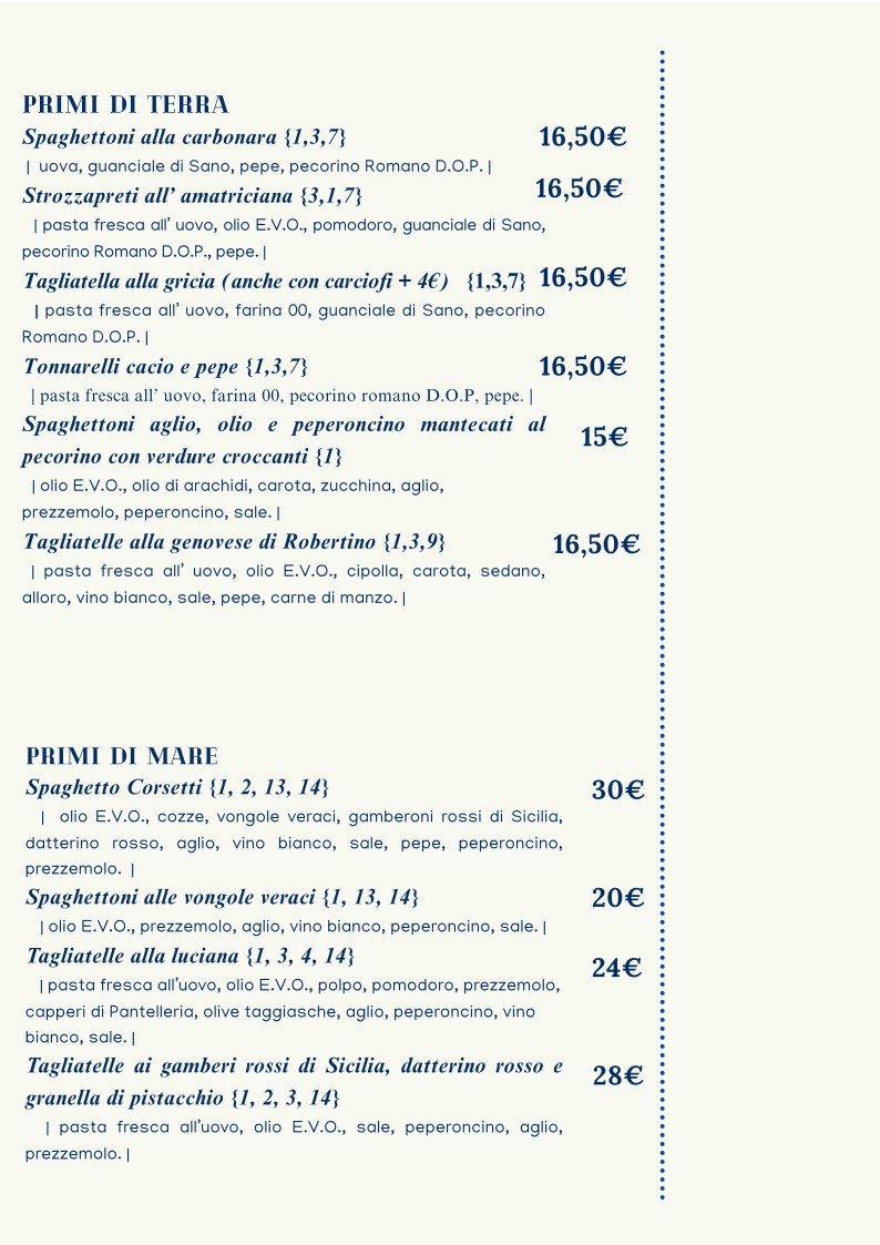 Osteria Corsetti 1921 Roma menu 2