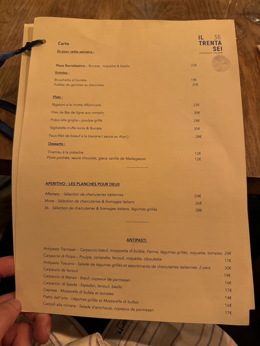Il Trentasei menu 1
