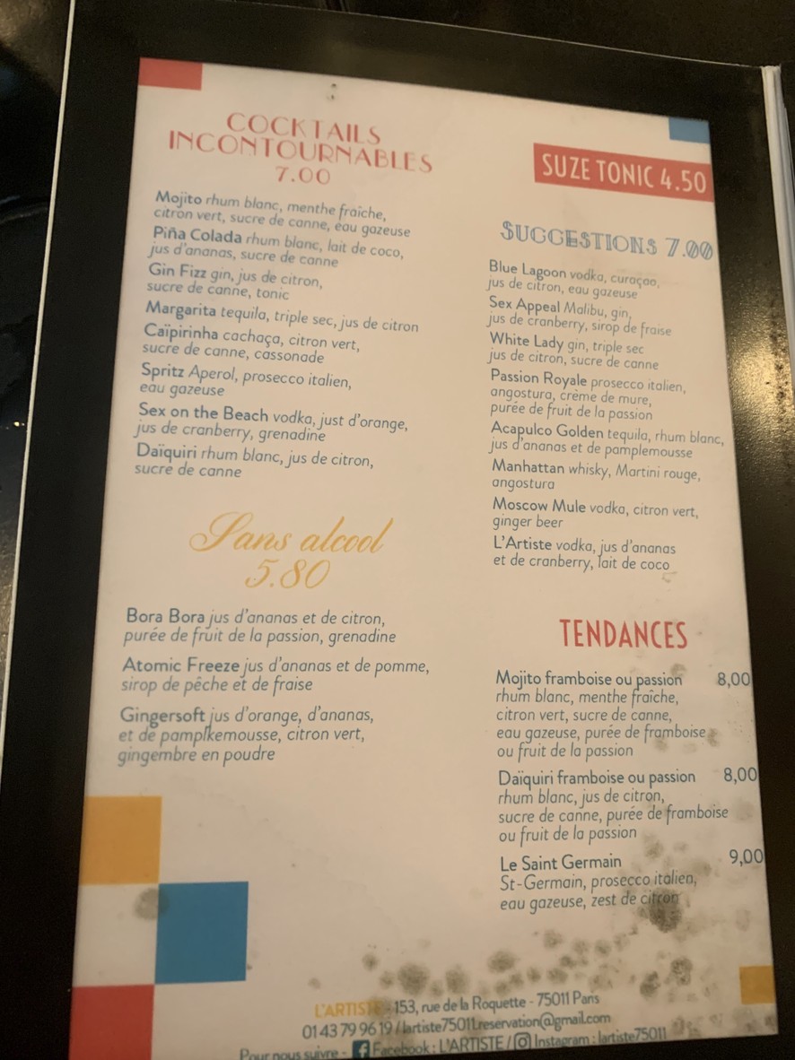 Restaurante l'Artiste menu 4