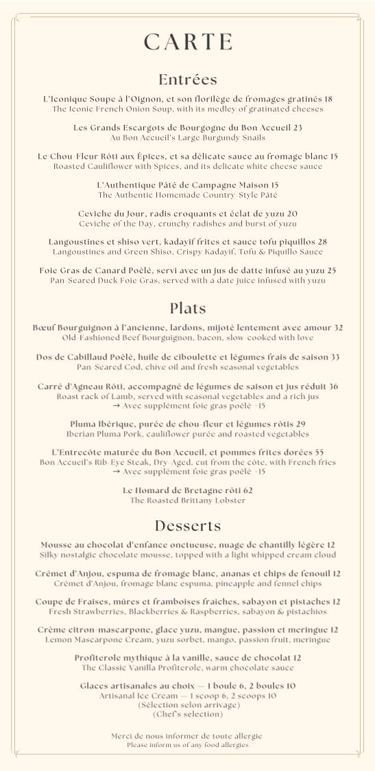 Au Bon Accueil menu 1