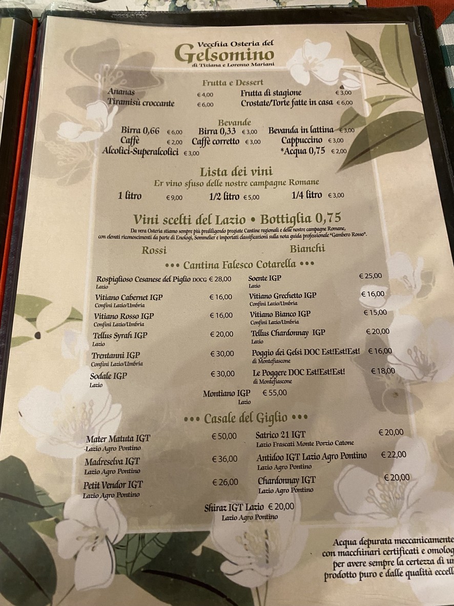 Vecchia Osteria Del Gelsomino menu 3