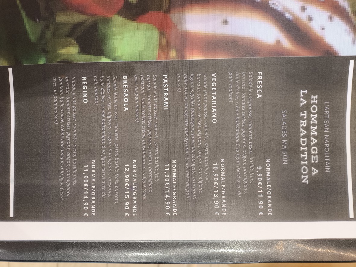 L'artisan Napolitain Pizza napolitaine menu 1