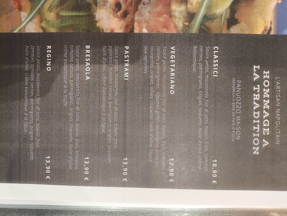 L'artisan Napolitain Pizza napolitaine menu 2