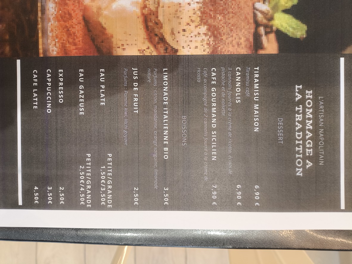 L'artisan Napolitain Pizza napolitaine menu 4