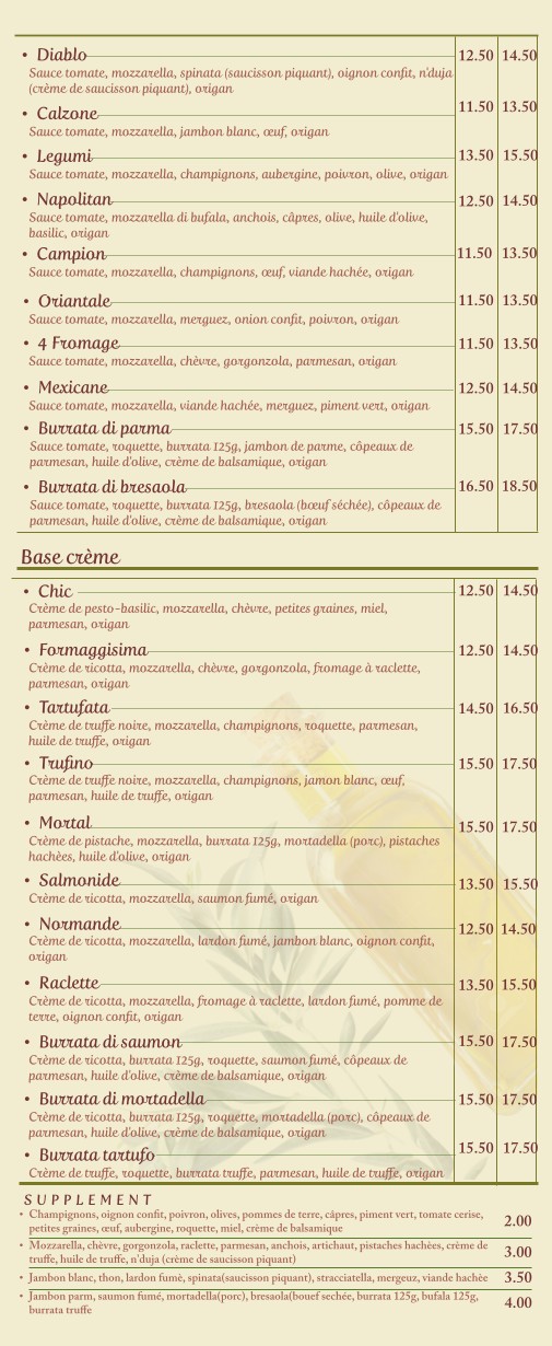Pizzeria Le convention menu 2