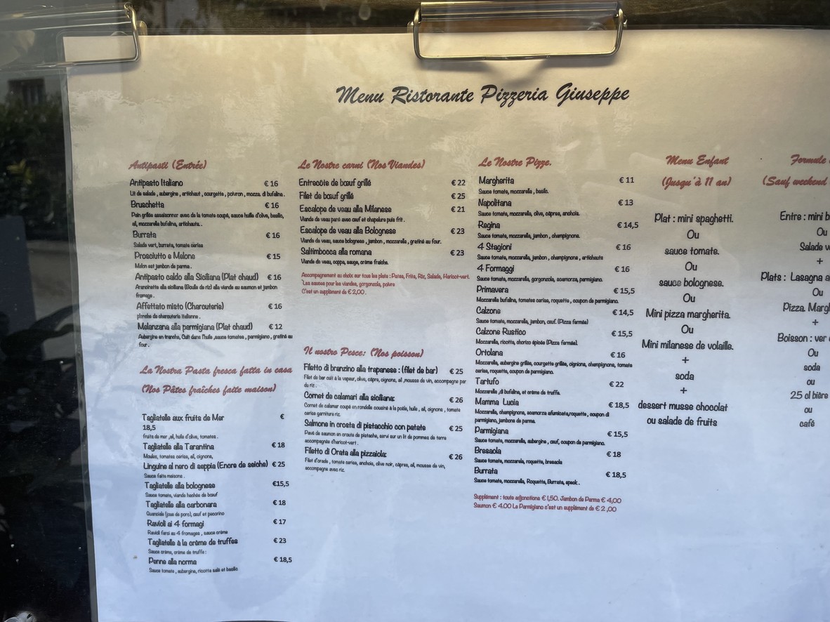 Ristorante pizzeria Giuseppe menu 1