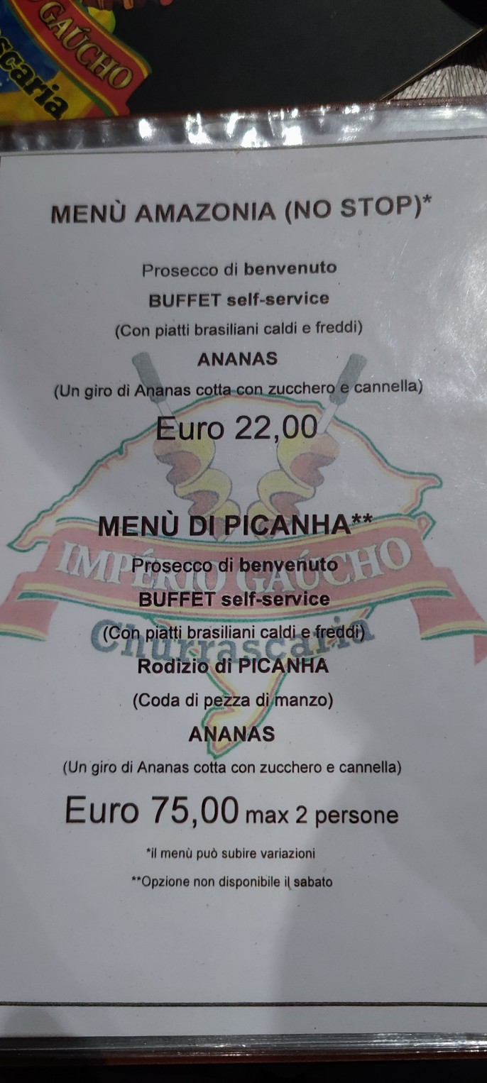 Imperio Gaucho Churrascaria menu 2